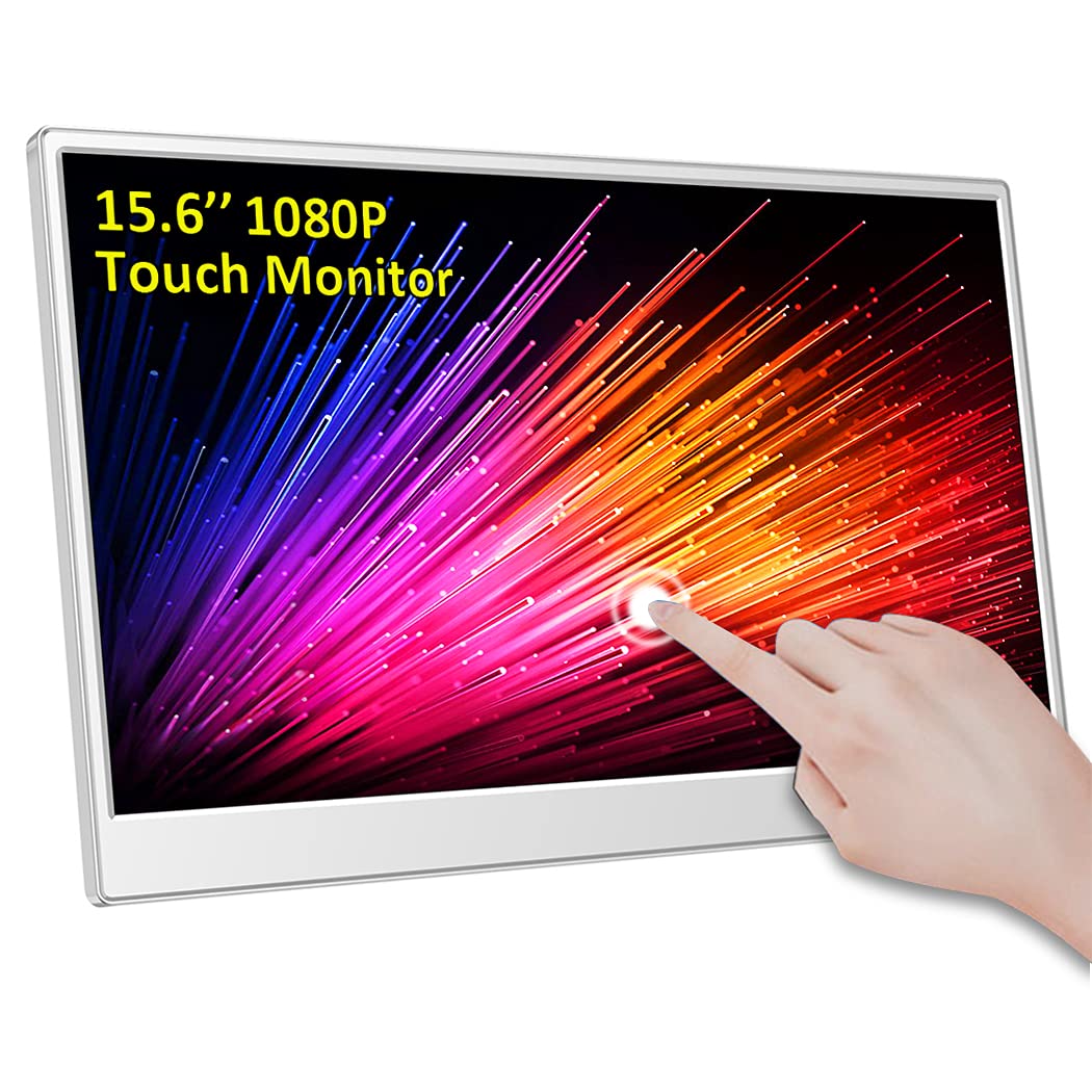 Magedok Tragbarer Touchscreen Monitor,15.6 Zoll USB C Portable Monitor 1080P, FHD Mobile Screen mit 2 Type C HDMI Mini DP, Lightweight, Narrow Bezel für Laptop PC Smartphone Game Console