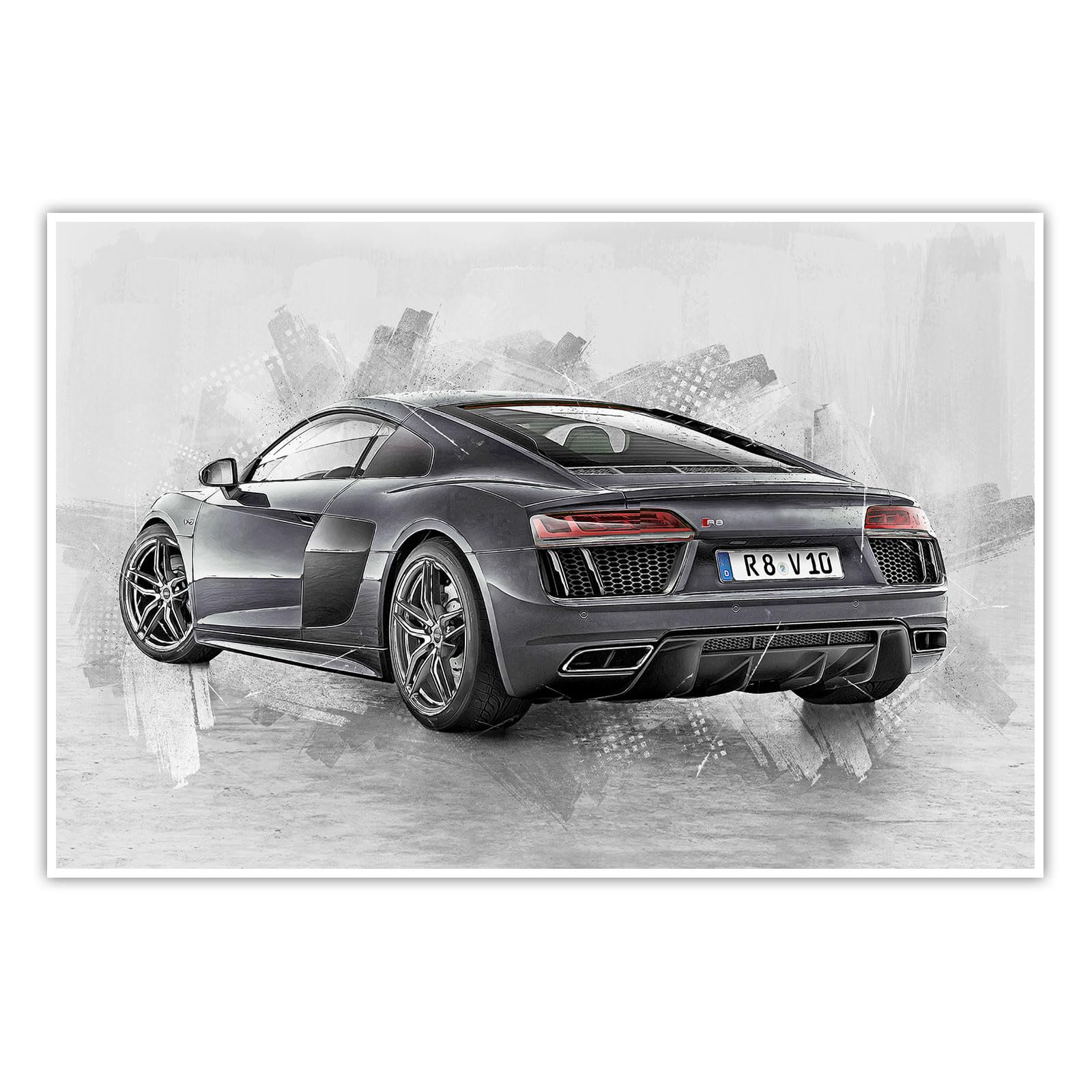 CanvasArts Poster R8 V10 - Wandposter Druck kompatibel mit Audi (140 x 90 cm, Poster)