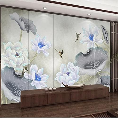 XLMING Blume Und Vogel Effekt Schöne Dekoration Lotusblume Küche Esszimmer Arbeitszimmer Wohnzimmer TV Hintergrund Wand 3D Tapete-300cm×210cm