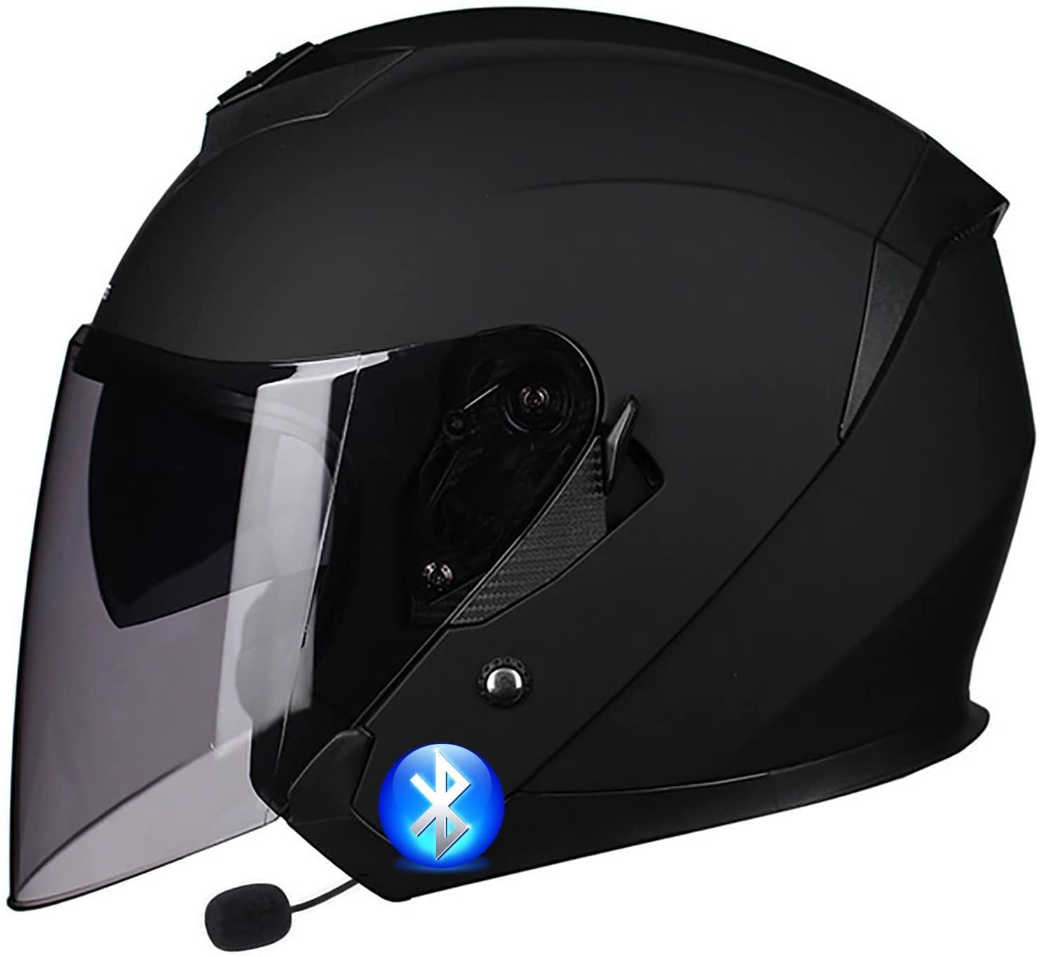 Motorradhelm Bluetooth Jethelm,DOT/ECE Zertifizierung mit Doppelvisier Vintage Motorrad Open Face Halbschale Retro Style Chopper Scooter BikerHelm Herren und Damen Helm