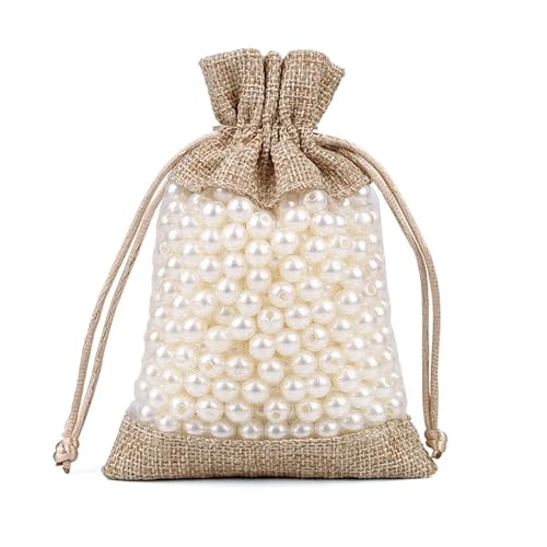 Baumwollbeutel mit Kordelzug 50 Pcs/Lot Linen Burlap Wedding Gift Organza Bags With Kraft Tags Christmas Party Favors Package Mesh Drawstring Pouches 10x14cm