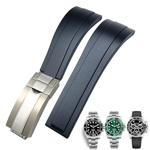 IOTUP 20 mm Gummi-Uhrenarmband für Rolex Daytona Submariner GMT Yacht-Master Oysterflex Silikonband Faltschließe, 20mm SilverRose buck, Achat