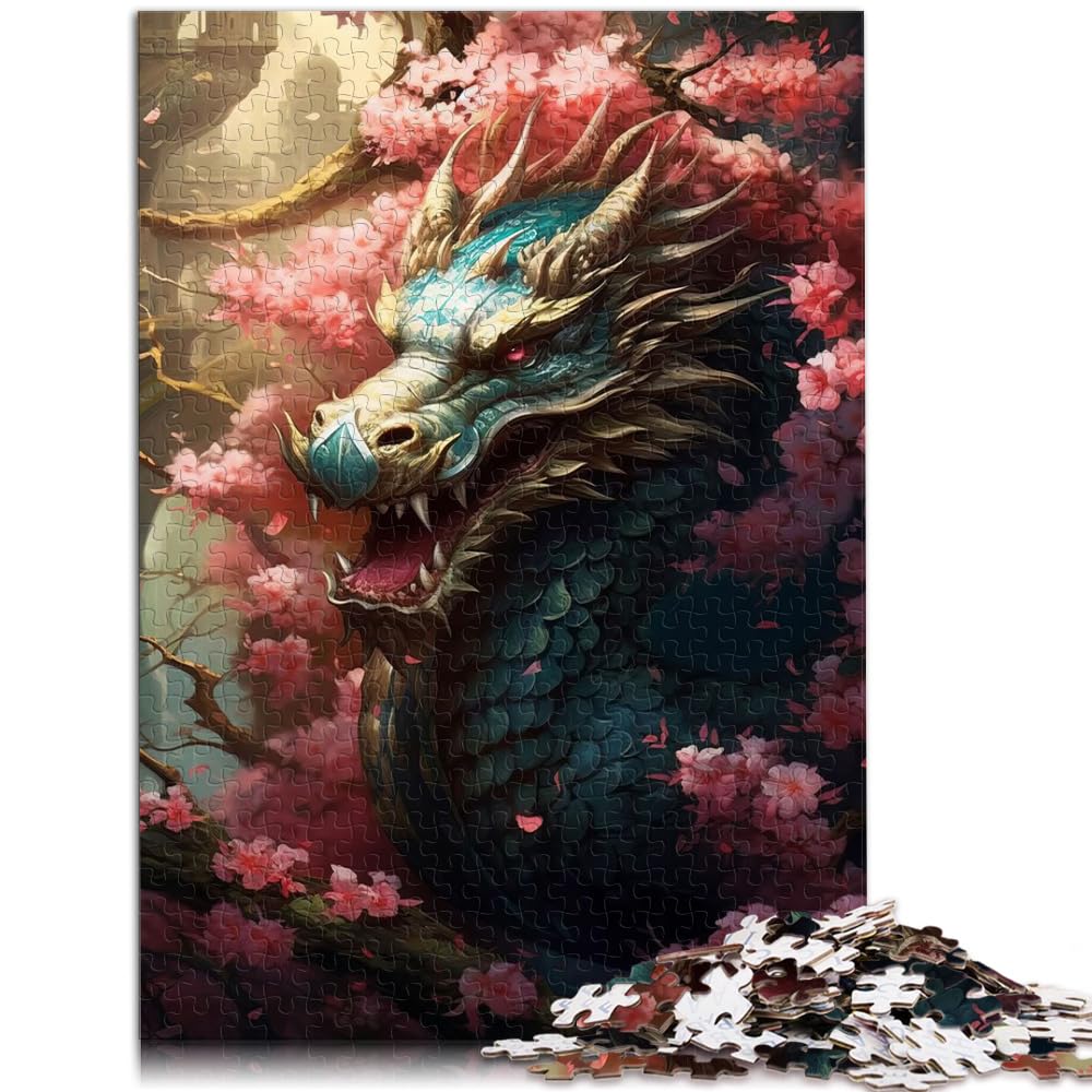 Puzzle für Erwachsene, japanischer Drache, Kirsche, Kunst-Puzzle, 1000 Teile, Holzpuzzle, Geschenke für Freunde und Familie, 1000 Teile (50 x 75 cm)