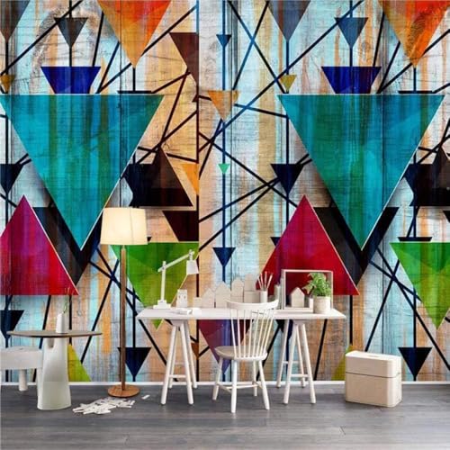 Abstrakte Farbige Geometrische Dreiecke 3D Tapete Poster Restaurant Schlafzimmer Wohnzimmer Sofa TV Dekorative Wand-200cm×140cm