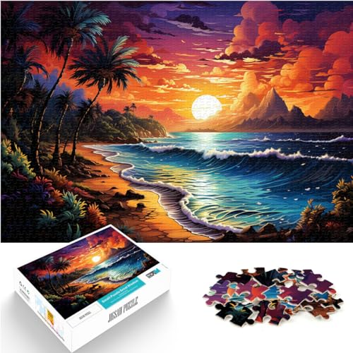 Puzzles Geschenke Spielzeug Sonnenuntergang Strand 500 Puzzles für Erwachsene Holzpuzzle Familienspiel Stressabbau Schwieriges Herausforderungspuzzle （38x52cm）