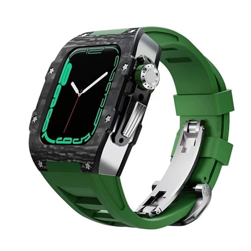 TONECY Kohlefaser-Schutzhülle für Apple Watch 8, 7, 45 mm, Silikon-Uhrenarmband, High-End-Modifikationszubehör für iWatch 6, 5, SE, 44 mm (Farbe: Grün 2, Größe: 44 mm)