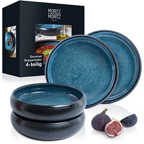 Moritz & Moritz 4X Suppenteller Steinzeug 19cm – Bowl Schüssel aus Steinzeug für Suppe, Nudeln, Salat oder Müsli