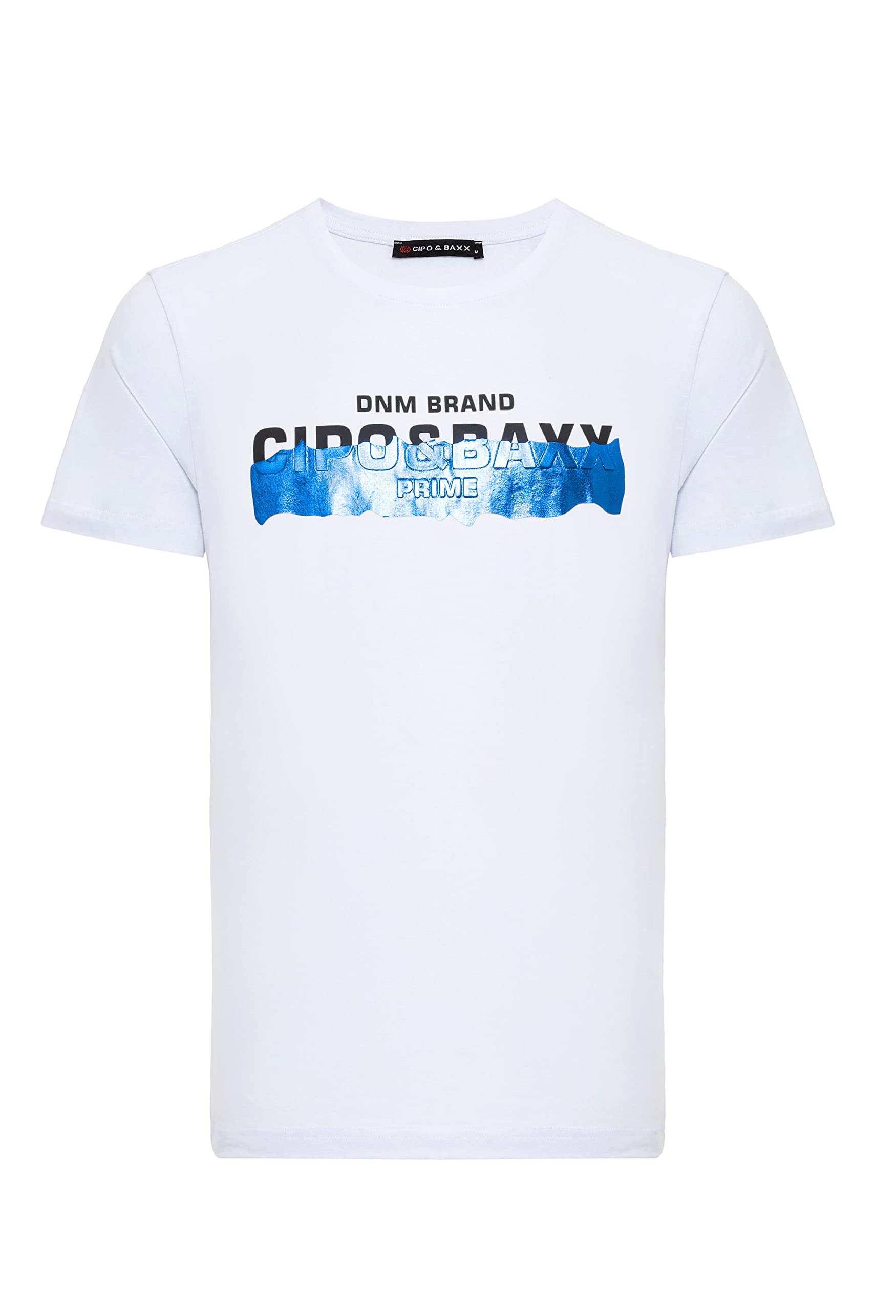 Cipo & Baxx Herren T-Shirt Baumwolle Rundhals Brustprint Kurzarm Freizeitshirt CT711 Weiß S