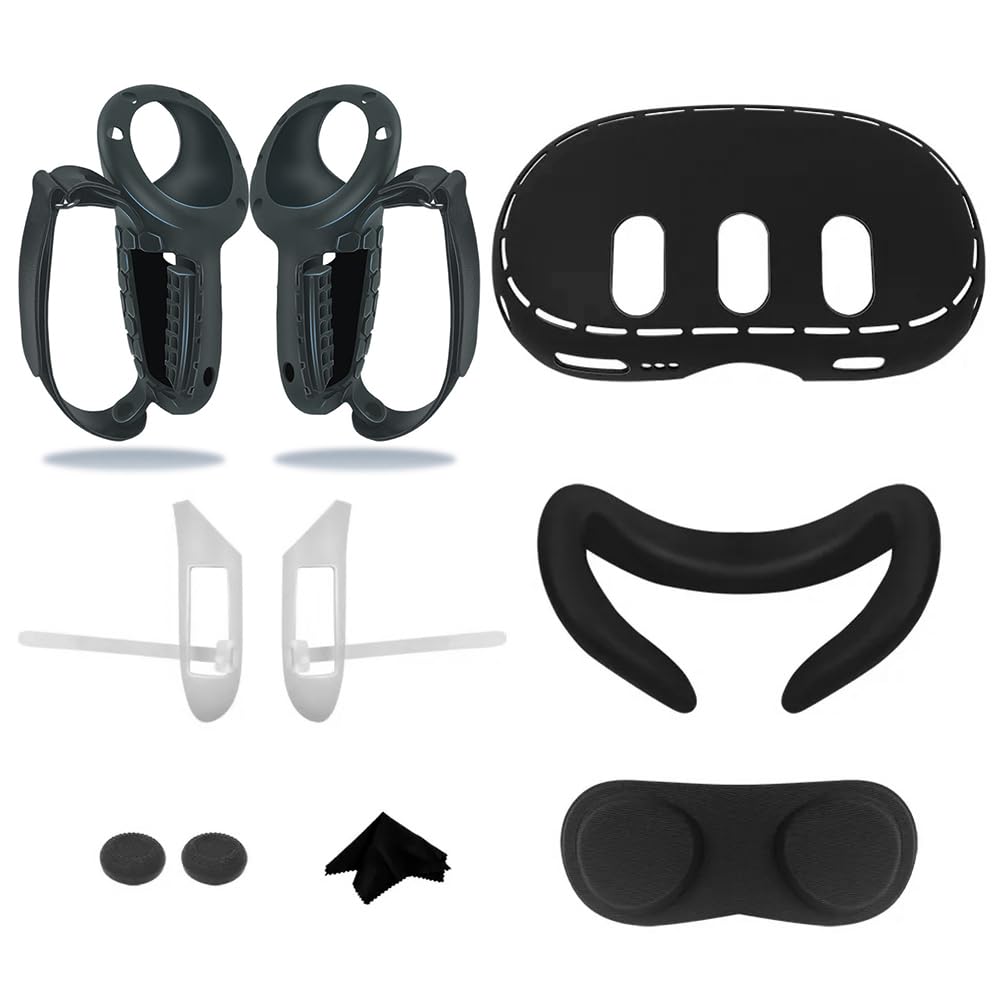 AZURAOKEY 10PCS Schutzhülle Set for Quest 3, VR Silikonhülle Zubehör for Quest 3, VR-Cover-Abdeckung, Controller-Griffabdeckung, Linsenabdeckung, Gesichtsabdeckung, Wippkappe