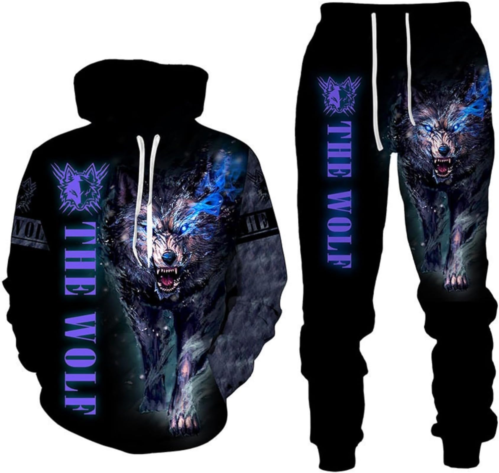 RIAAJ 3D Wolf Jogginganzug Herren Jogging Sportanzug Fitness Sporthose Hose Hoodie Herren Trainingsanzug Zweiteiliges Set Freizeitanzug mit Löwen Tigermuster Sportsw (F8,XL)