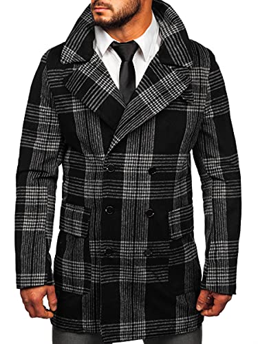 BOLF Herren Mantel Kurzmantel Wintermantel Winter Jacket Business Freizeit Reverskragen Herbst Jacke Mittellang Trenchcoat Outdoor Style 1193 Schwarz L [4D4]