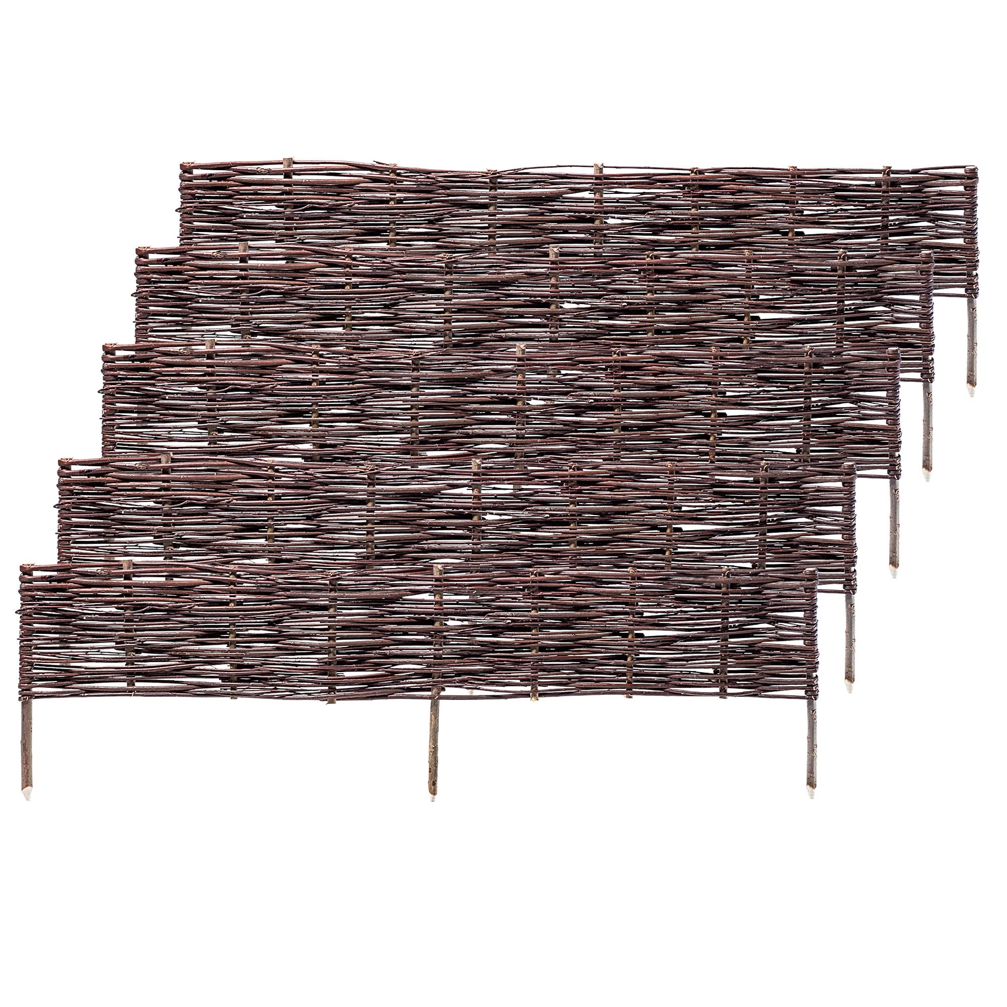 KADAX Palisade aus Weide, natürlicher Weidenzaun, handgemachter Weidenflechtzaun, Gartenzaun für Wegabgrenzung und Beete, Zaun Rasenkante (5 Stück 120x30cm)