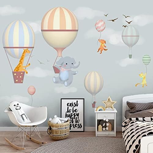 XLMING Heißluftballon Elefant Kaninchen Handgemalte Schneeflocke Cartoon Kinderzimmer 3D Tapete Home Dekoration Wohnzimmer Sofa Schlafzimmer Tv Hintergrund Wand-250cm×170cm