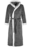 Di Ficchiano Unisex Herren Damen Bademantel mit Kapuze I Morgenmantel flauschig I Nachtwäsche aus edler Mikrofaser I Kimono Farbe: Grey/lightgrey, Gr. XXS