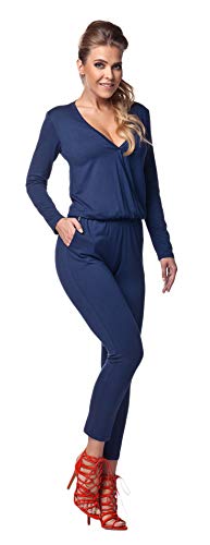 Lemoniade stylischer Jumpsuit Made in EU mit V-Ausschnitt und raffinierten Details, Navy Langarm, Gr. L (38/40)