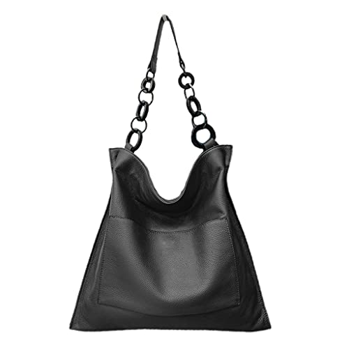 ohodhmnu Damen Tragetasche, Retro Weiches Leder Schultertasche Echtes Leder Vintage Große Kapazität Tasche Mode Einkaufstasche Casual Taschen, Schwarz , D