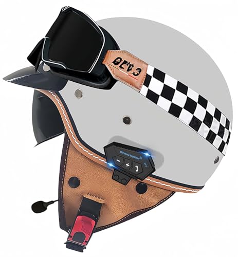 Retro-Bluetooth-Helm Mit Offenem Gesicht, Demi-Jet-Rollerhelm Mit Visier Mit Offenem Gesicht, Klassischer Jet-Motorradhelm, Vintage, ECE-Zugelassener Für Männer Und Frauen J,L59-60CM