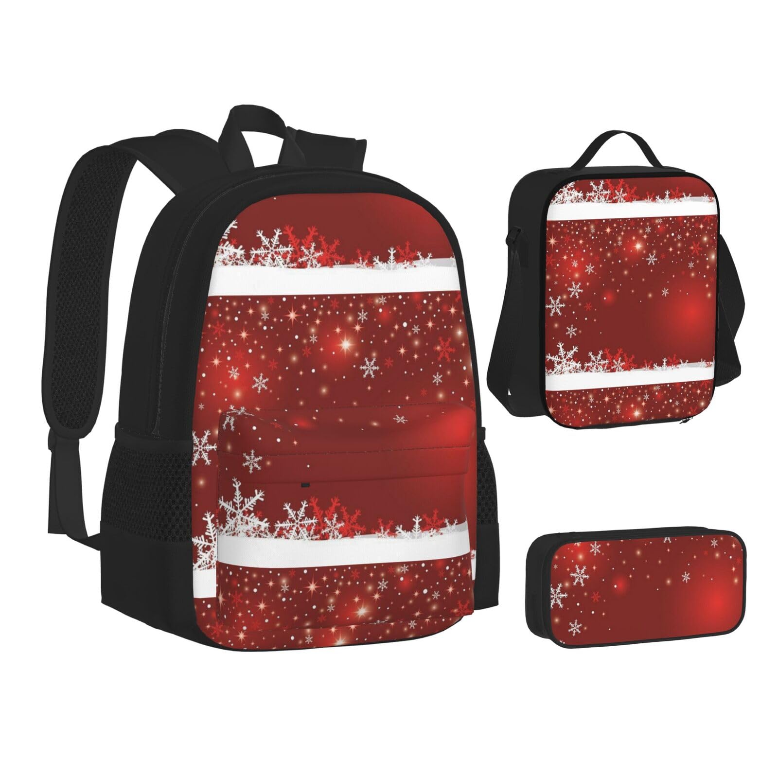 WURTON Büchertasche mit italienischer Flagge, Lunch-Tasche, Federmäppchen, 3-in-1, Schulrucksack-Set, Kinderrucksack, Weihnachten, Einheitsgröße