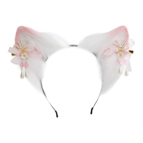 Bottone Niedlicher Ohr-Cosplay-Haarreif mit Blumen-Haarnadel, für Damen, Teenager, Stirnband für Live-Übertragung, Cartoon, Karneval, Haarband