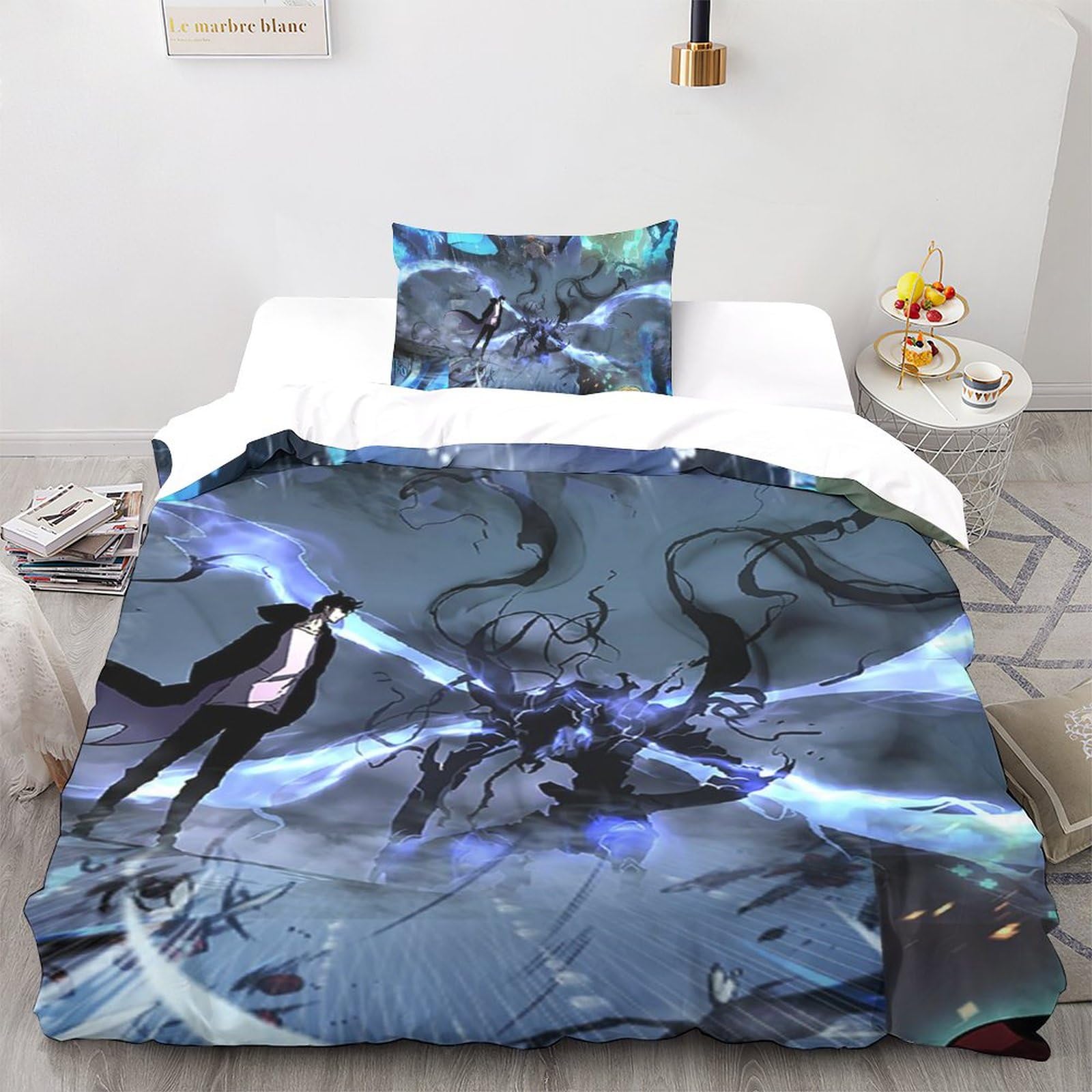 Solo Leveling 3-teiliges Bettwäscheset Aus Mikrofaser Mit Manga und Anime 3D-Print Für Ein Modernes Und Stilvolles Schlafzimmer Versteckter Reißverschluss Und Pillowcases Inklusive Single（135x200cm）