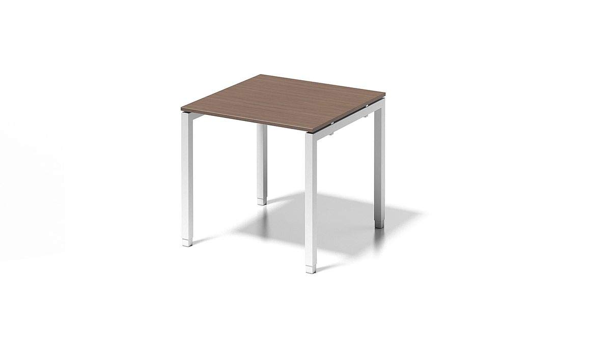 BISLEY Cito Schreibtisch, 650-850 mm höheneinstellbares U-Gestell, Metall, Wn396 Dekor Nußbaum, Gestell Verkehrsweiß, 80 x 80 x 85 cm