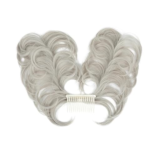 Haarteil Synthetisches, unordentliches Dutt-Haarteil, seitlicher Kamm, Clip-in-Haarknoten, natürlich, gerade, vielseitig, verstellbare Stile, Haarteil for Frauen Haarverlängerung(Silver Grey)