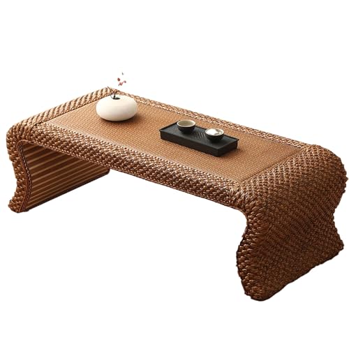 Gvqng Rattan-Couchtisch, Rattan-Couchtisch, Kleiner Erkertisch, Balkontisch, Gartentisch, AkzentmöBel FüR Zuhause Zum Sitzen Auf Dem Boden,Brown Color,A