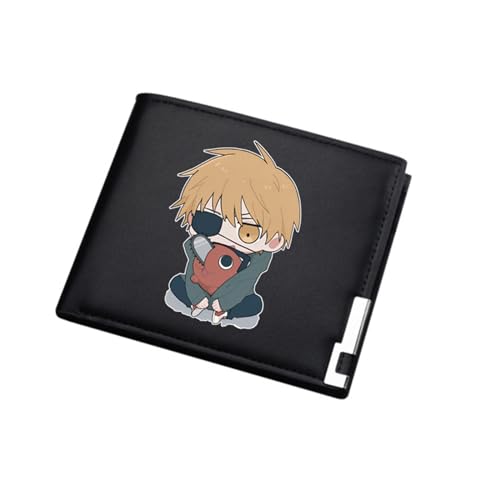 RYNDEX Chains-aw Man Anime-Geldbörsen, Karikatur Charaktere Kleine Geldbörse, PU-Leder Geldbörse Brieftasche Wallet(Color:Black 10)