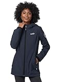 MARIKOO Übergangsjacke Damen (XS-XXL) - Atmungsaktiv, Innen Samtweicher Stoff, Kapuze, Winddicht - leichte Jacke lang - Stehkragen, 3 Taschen, verlängerter Zipper - Navy L