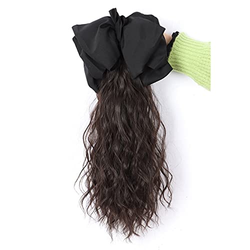 Perücken Perücke Pferdeschwanz Schleife Haarschmuck Mädchen Greifclip Wasser Ripple Pferdeschwanz Zopf Hochwertige Perücke Damenperücke(Color:Brown-black,Size:Black bow)