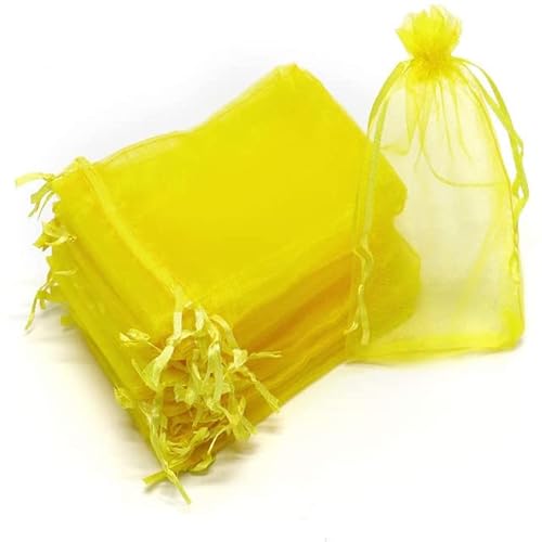 50 Stück schiere transparente Chiffon-Organzabeutel Weihnachten Halloween Hochzeit Geburtstagsfeier Süßigkeiten Geschenkboxen Schmuckverpackungsbeutel-Gelb,13x18cm