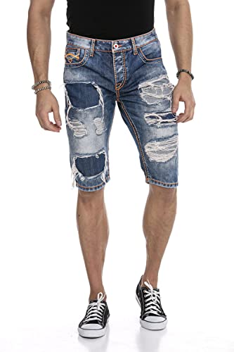 Cipo & Baxx Herren Shorts Used Destroyed Denim Jeansshort Kurze Hose Freizeithose CK239 Blau 30