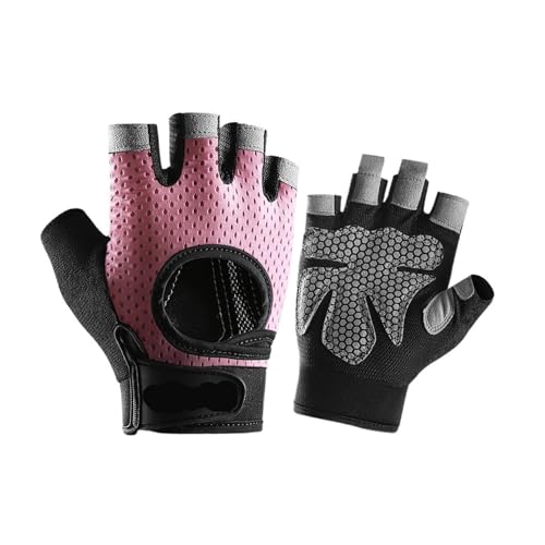 LYHYDMA Fitness-Handschuhe Sport Fitness Männer und Frauen Gewichtheben Atmungsaktive rutschfeste Silikon Halbfinger Fahrradhandschuhe(PINK,L)