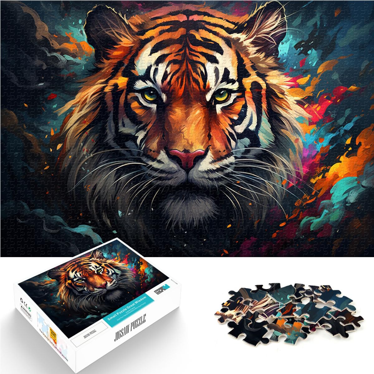 Puzzle Tigers Buntes psychedelisches Puzzle 1000 Teile für Erwachsene, schwieriges Holzpuzzle für Frauen und Männer, 1000 Teile (50 x 75 cm)