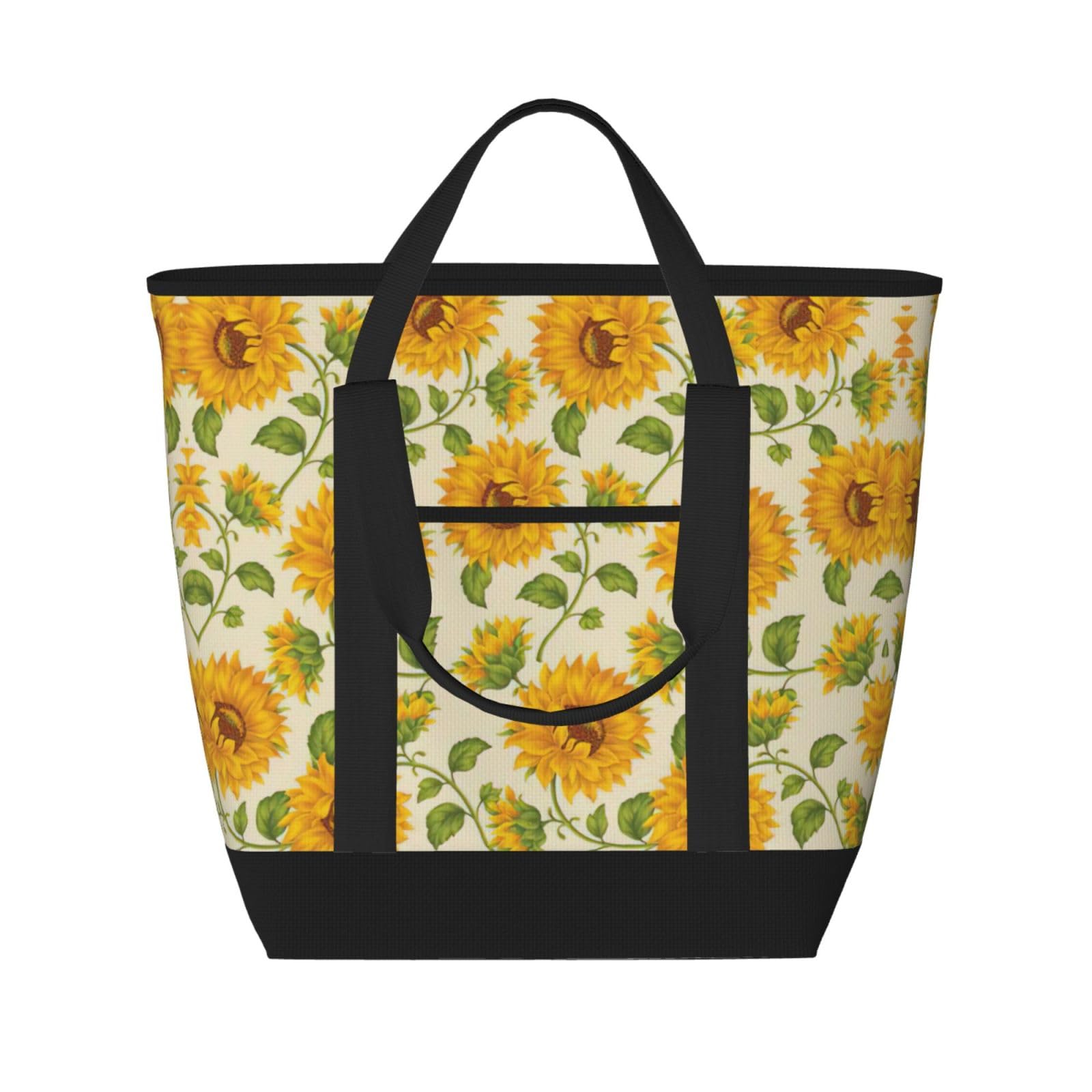 Einkaufstasche mit schönem gelbem Sonnenblumen-Druck, großes Fassungsvermögen, isolierte Lunchtasche, wiederverwendbare Einkaufstasche mit Reißverschluss für Damen und Herren