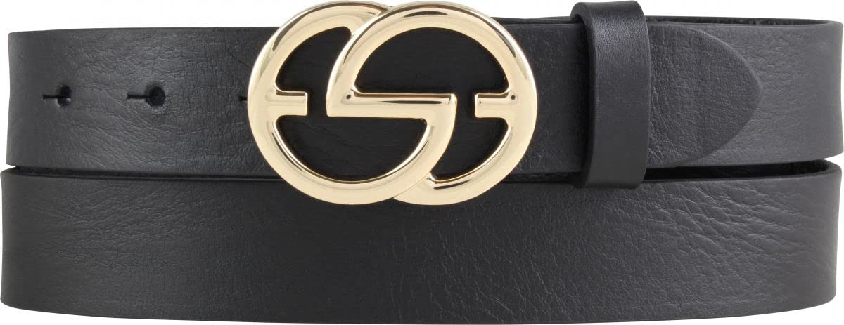 BELTINGER Damen-Gürtel EMIL aus Vollrindleder 3 cm | Schmaler Ledergürtel für Damen 30mm | Gold glänzend | Schwarz 95cm