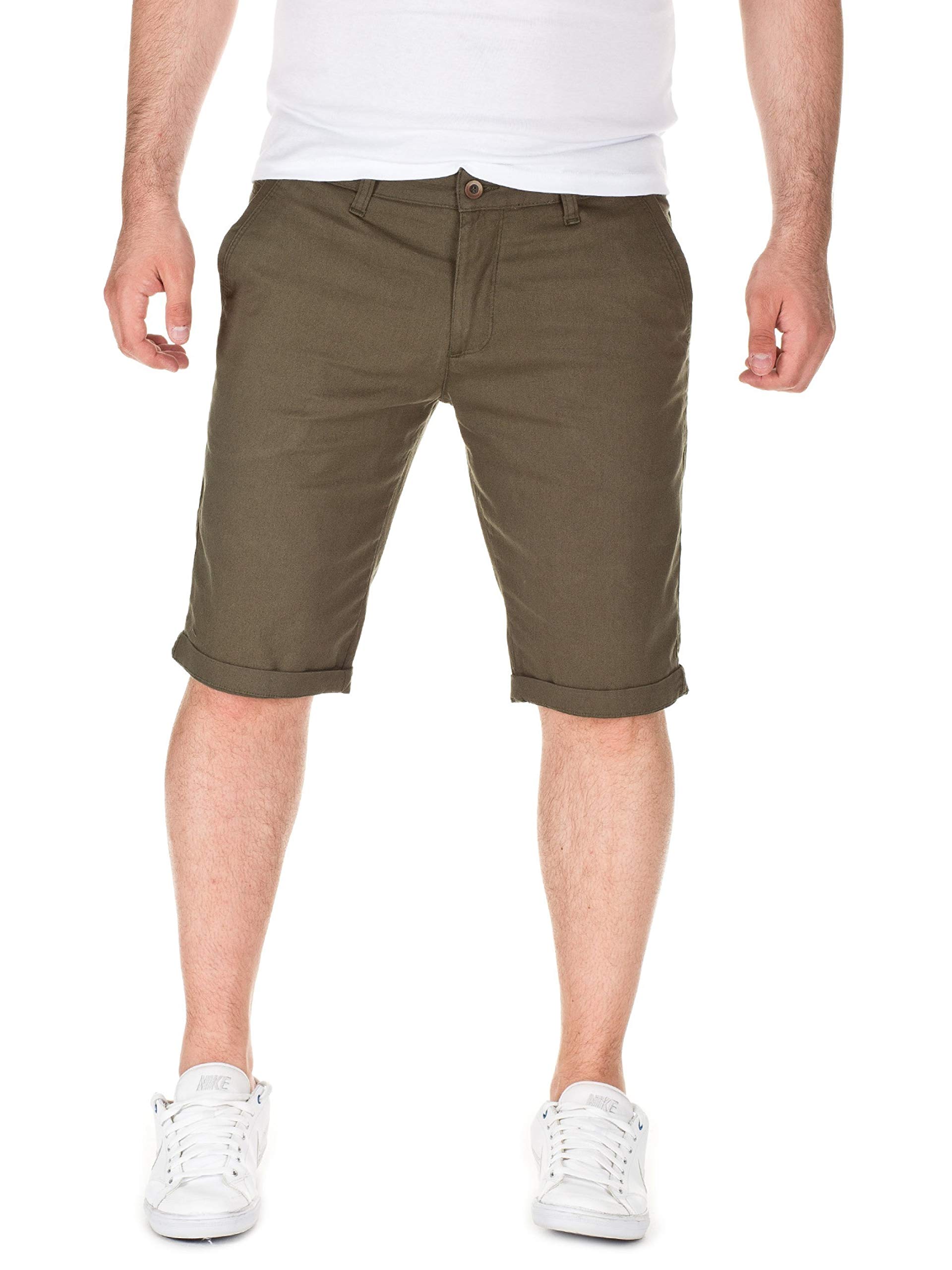 WOTEGA Herren Chino Shorts Bermuda Khaki Hose Alex Kurze grüne Short Männer Hosen grün Sommer Stretch Capri-Hose Slim, Olive Night (5637), W30