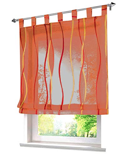 LiYa 1 Stück Raffrollo mit farbigen Wellen Muster Design Raffgardine Voile Vorhang (BxH 80x140cm, Orange)