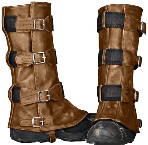 MDFCZXP Mittelalter Beinschienen Stiefel Schuhe Abdeckung Leder Beinrüstung Wikinger Krieger Ritter Kostüm,Grau,30cm