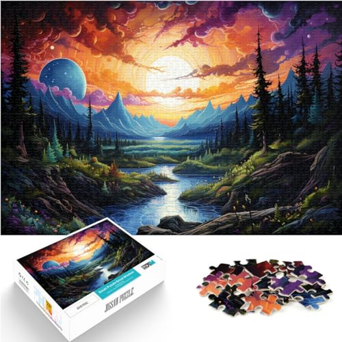 Puzzle für Sonnenuntergangslandschaft, 1000-teiliges Puzzle, Holzpuzzle, Familienspiel, Stressabbau, schwieriges Herausforderungspuzzle, 1000 Teile (50 x 75 cm)