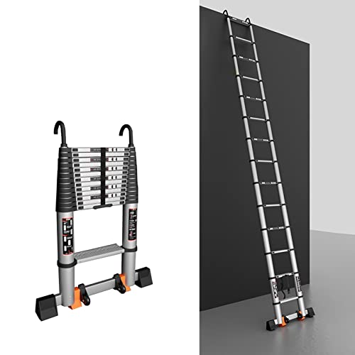 Teleskopleitern Mehrzweck-Ausziehleiter Teleskopleiter 5,5 m 5,1 m 4,7 m 3,9 m 3,5 m 2,7 m 2,3 m Ausziehbare Leitern Teleskop mit Stabilisator, Aluminium-Teleskopleiter mit abnehmbarem Ambitious