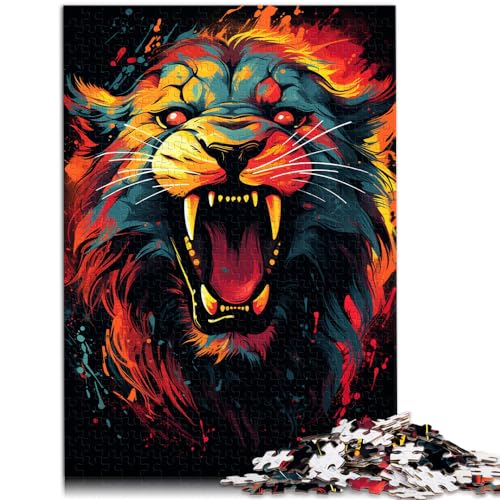 Puzzle für Erwachsene, wilder bunter Löwe, 1000 Teile, Holzpuzzle mit vollständig ineinander greifenden und zufällig geformten Teilen, 1000 Teile (50 x 75 cm)