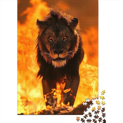 Feuerlöwe-Puzzle für Erwachsene und Jugendliche, Holzpuzzle, Puzzle für Erwachsene und Jugendliche, tolles Geschenk für Erwachsene, Spiele, 75 x 50 cm