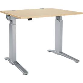 Schäfer Shop Genius Schreibtisch PLANOVA ERGOSTYLE, elektrisch höhenverstellbar, Rechteck, C-Fuß, B 1200 x T 800 x H 715-1182 mm, Ahorn/weißaluminium