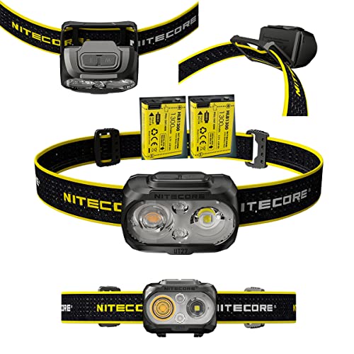 Nitecore UT27 Ultra leichte Dual Beam Fusion Elite Stirnlampe – inklusive 2 x HLB1200 wiederaufladbarem Akku und Eco-Sensa Typ-C USB-Kabel (PRO)