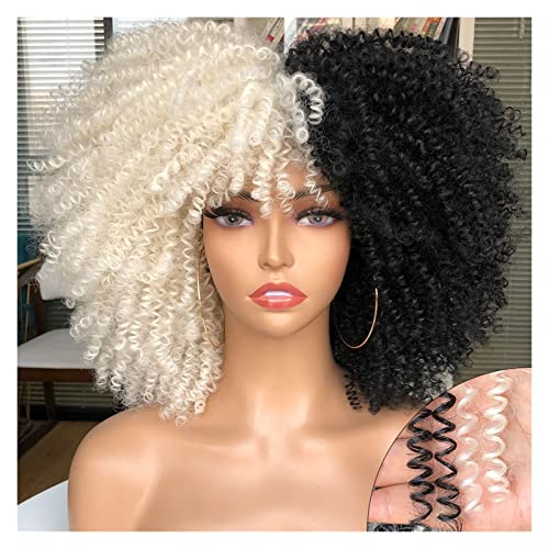 Perücken Kurze Afro Kinky Curly Perücke mit Pony for schwarze Frauen Cosplay Lolita Hair Ombre Mixed Brown Synthetic African Perücken Damenperücke(Color:F1B-60)