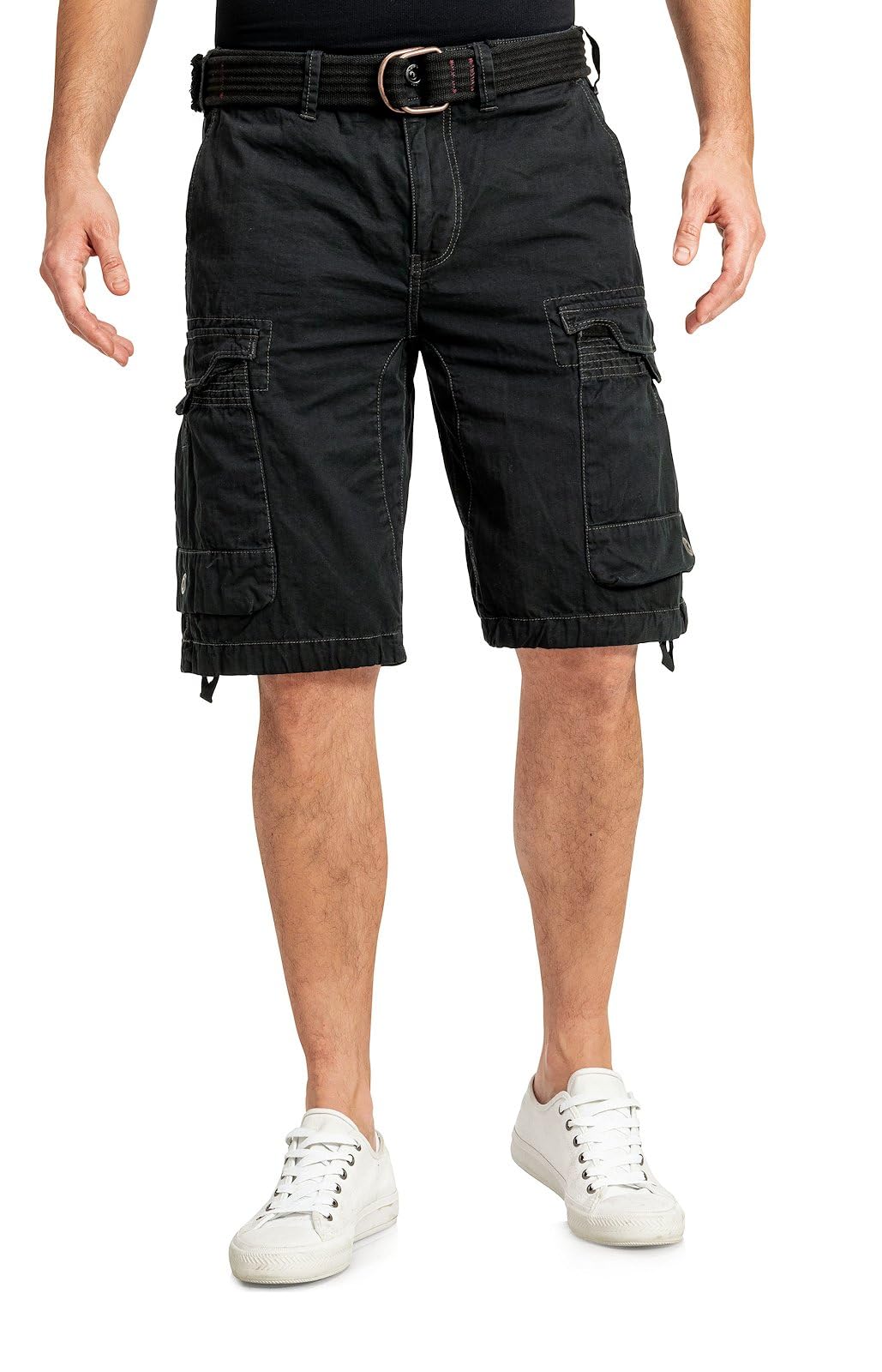 Jet Lag Herren Cargo Shorts mit Gürtel 24-975 Bermuda Knielang Loose Fit Black W44