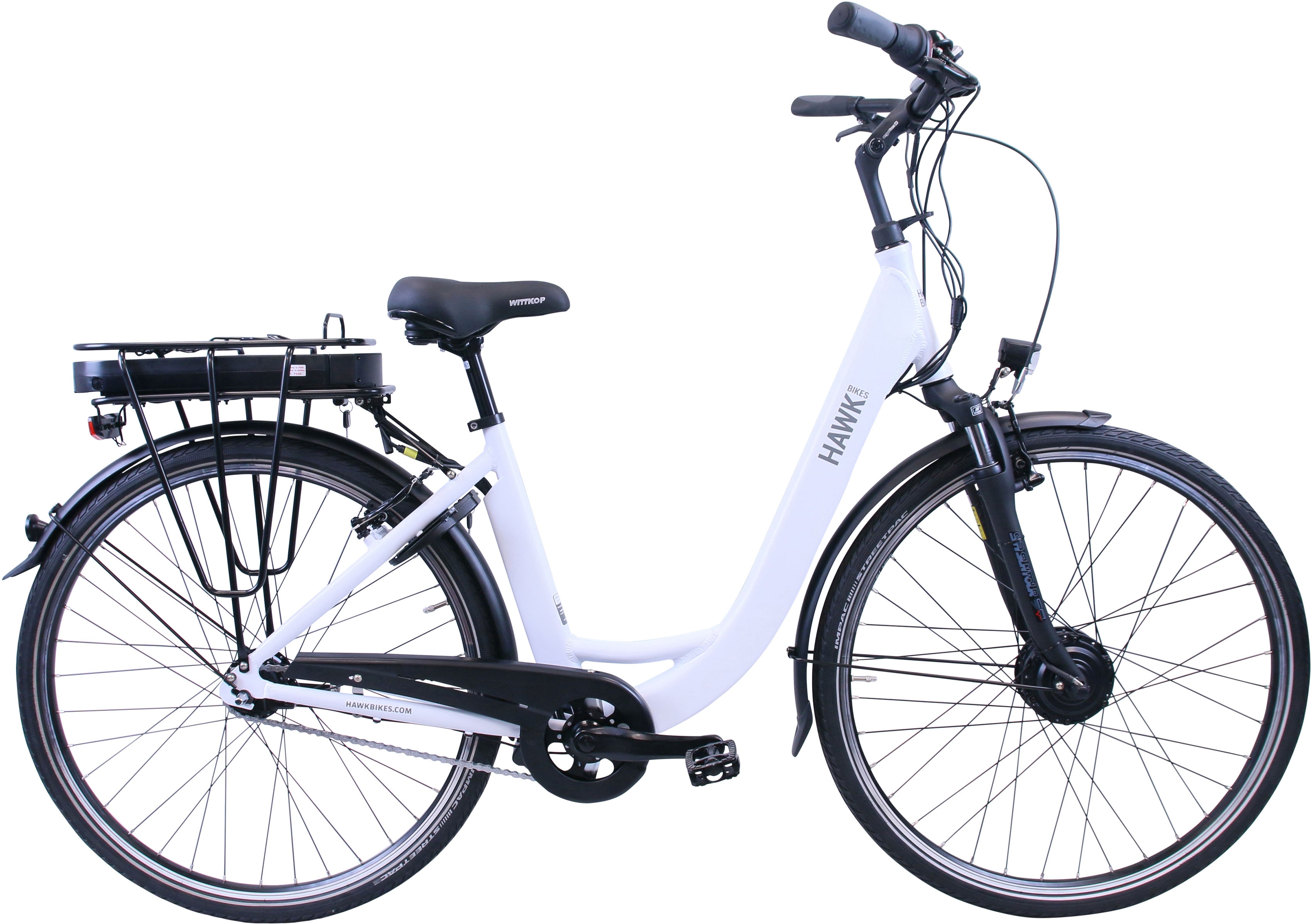 HAWK Bikes E-Bike "eCity Wave", 7 Gang, Shimano, Nexus 7-Gang, Frontmotor 250 W, Pedelec, Elektrofahrrad für Damen u. Herren, Cityrad