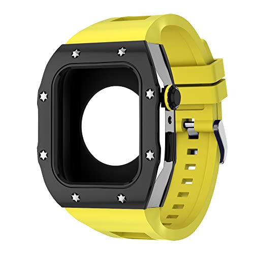 KANUZ Modifikations-Mod-Kit für Apple Watch, Armband 8, 7, 44 mm, 45 mm, Silikonband, Metallrahmen, Zubehör für iWatch Serie 6, 5, 4 SE (Farbe: R, Größe: 44 mm für 6/5/4/SE)