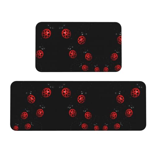 YQxwJL Art Ladybug Tracks Print Küchenmatte, 2-teiliges Küchenteppich-Set, rutschfest, wasserdicht, Küche, Bodenmatte, für Flur, Büro